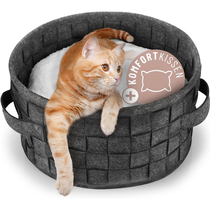 Котяче ліжко ReaVET Samtpfoten Nest - м'яке та зручне гніздо для котів з подушкою, тепле та пухнасте, з фетру