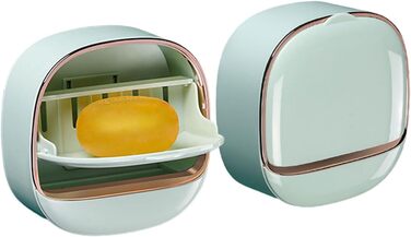 Настінна мильниця Flip-Deckel без свердління з піддоном для стік води, для ванної кімнати та кухні (темно-зелений)