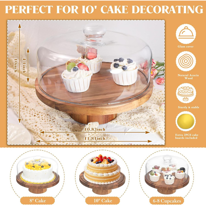 Дерев'яна тортівниця Tel Charme з кришкою, 30 см, поворотна, для випічки та декорування
