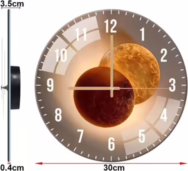 ALEENFOON Glass Wall Clock 30cm Silent No Ticking Decorative Round Wall Clock for Living Room Kitchen Bedroom Hallway Office (Moon)