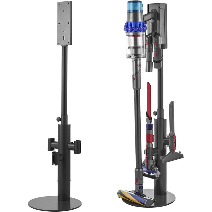 Підставка для пилососа VEVOR 126 см, сумісна з Dyson G5, V15, V12, V11, V10, V8, V7, V6, з аксесуарами, підлогова стійка, кріплення з 6 гачками та антиковзкими ніжками, срібна (з висувною трубою, чорна)
