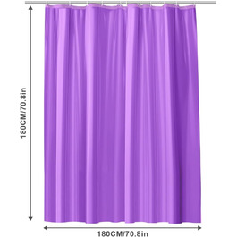 Шторка для душу URAQT, антигрибкова, водонепроникна, швидковисихаюча, 180x180 см, з 12 кільцями, для ванни, білий/базовий (фіолетовий)