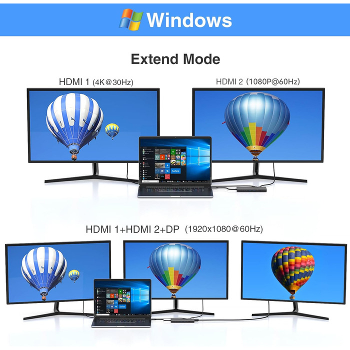 Док-станція USB-C з підтримкою двох моніторів та трьох дисплеїв, 14 в 1 для ноутбуків Dell, HP, Lenovo та інших, з 2x 4K HDMI, DisplayPort, Ethernet, 4x USB, 100W PD, USB-C Data, SD/TF, Audio/Mic (Чорний)