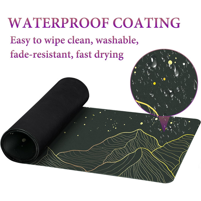 HAUTOCO Килимок для миші ігровий XXL 800x300 мм, чорний, з абстрактним дизайном (Гора та Місяць)