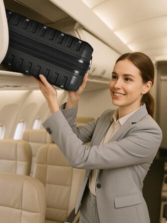 Набір валіз SMARTBOX з жорстким корпусом (3 шт) | Розширюваний на 3 см | З поліпропілену, TSA-замок, 4 колеса | Для жінок та чоловіків (Edition 01) (Чорний, S (55 см) з відділом для ноутбука)