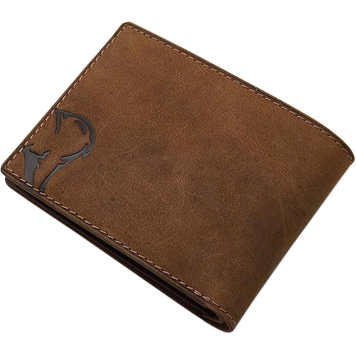 myledershop Genuine Buffalo Leather Wallet/Bifold/Cardholder/Money Clip in Portrait or Landscape Orientation with Deer Motif and RFID & NFC Protection