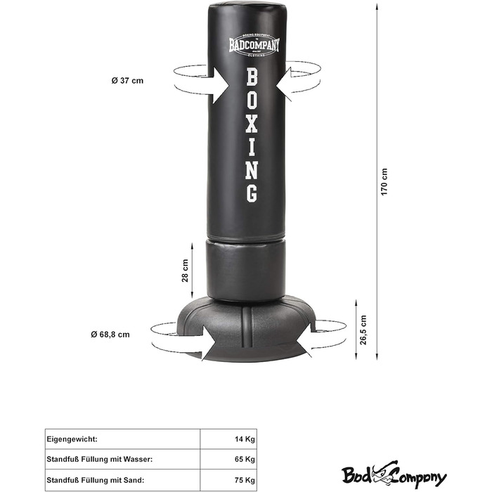 Bad Company Standboxsack: самостійний боксерський мішок з підставкою та вініловим килимком (170 x 37 см)