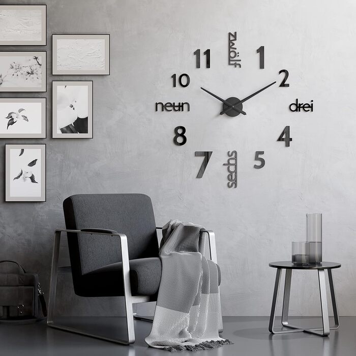 Cander Berlin MNU 0180 S XXL 3D Black Giants Designer Wall Clock Living Room Decoration Wall Tattoo with German Dial made of Acrylic