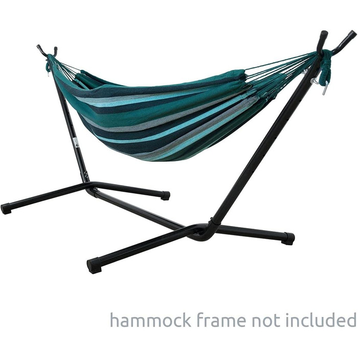 Гамак yourGEAR Cebu XXL 220x160 см, бавовна, зелений/блакитний, до 300 кг, для двох осіб, з сумкою