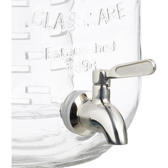 Диспенсер для напоїв Relaxdays з вставкою для фруктів, 4 л, кран та кришка, глечик, скло, метал, прозорий