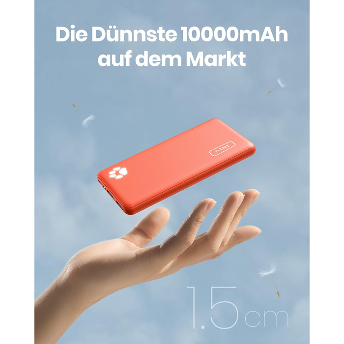 Power Bank INIU 10000mAh, ультратонкий, USB C, 3A, ліхтарик, сумісний з iPhone, Samsung, Huawei (Оранжевий)