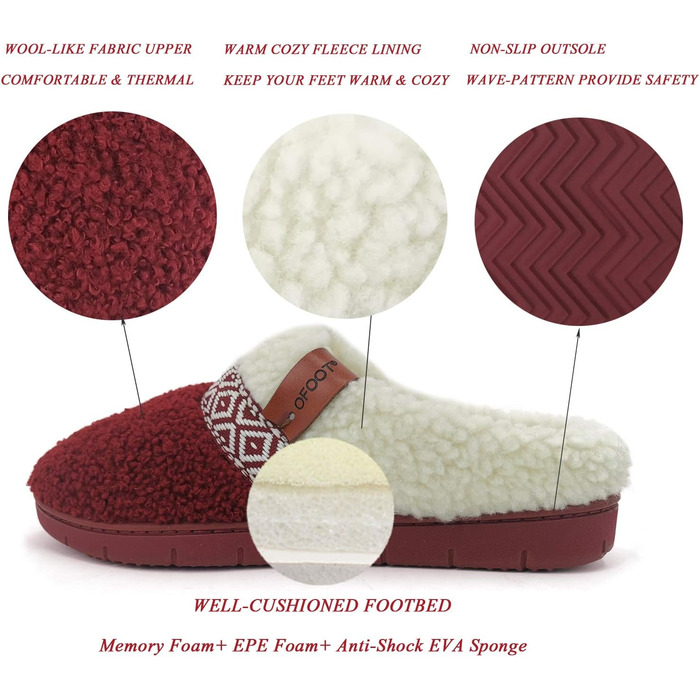 Жіночі домашні тапочки ofoot Fuzzy House: теплі, зручні шкарпетки з м'яким флісом, підошва з гуми, 41/42 EU, червоні