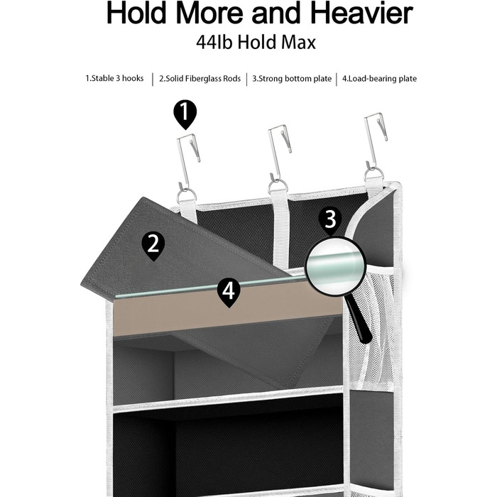 Органайзер на двері 5-поверховий складний, темно-сірий – для ванної, дитячої, кемпінгу