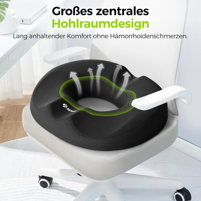 Ортопедична подушка для сидіння AUVON кругла з подвійною U-подібною формою та нахилом для полегшення навантаження на стегна, подушка для геморою, офісне крісло, автомобіль, сидіння, підвищує комфорт сидіння, покращує кровообіг, полегшує куприк