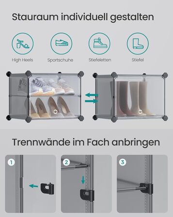 SONGMICS 10-Tier Shoe Rack, Shoe Cabinet, 30 x 40 x 30 cm per compartment, narrow, with doors, steel frame, plastic, for hallway, bedroom, entryway, LPC035B01 (6 compartments (83B x 94H cm), Slate Grey)