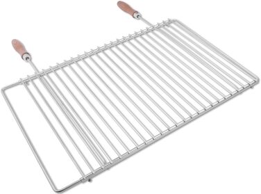 FVLFIL Deos-Grill Stainless Steel Grill Grate with Adjustable Width 55-65X37cm made of European Stainless Steel with Wooden Handles, Adjustable Grill Grate, Extendable Grill Grate