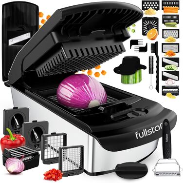 Мандоліна для овочів та фруктів 14-в-1 PRO з нержавіючої сталі, чорна: слайсер, шинковка, тертак, нарізчик для огірків, цибулі, картоплі, сиру
