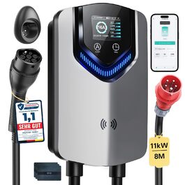 Wallbox 11 кВт з APP та RFID – Зарядний пристрій для електромобілів Typ 2 400V, 6-16A, кабель 8м з тримачем, RCD Typ B, IP54, програмування часу – для BEV/PHEV