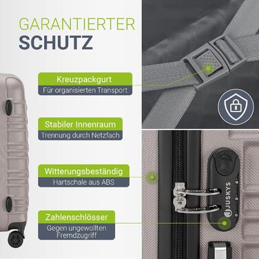 Набір валіз Juskys Hartschale 4 шт. з кодовим замком, тихі колеса 360°, телескопічна ручка, легкі - валізи в кольорі шампань