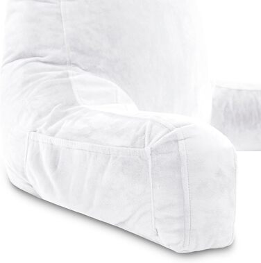 Подушка для чоловіка з підлокітниками - велика, для читання та відпочинку в ліжку. Висока спинка, преміум піна з пам'яті, знімна подушка для шиї на банджі. Білий колір | Оригінальна версія