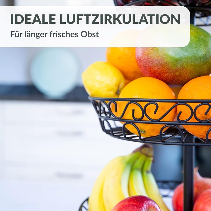 Підставка для фруктів Chefarone: 3 яруси, чорний метал, 34x34x52 см. Зберігайте фрукти свіжими!