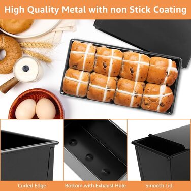WOPPLXY 2 Pack Toast Bread Baking Pan with Lid, 450g Bread Baking Pan with Lid, Black Loaf Pan with Lid, Non-Stick for Toast Bread, Bread, and Pastries
