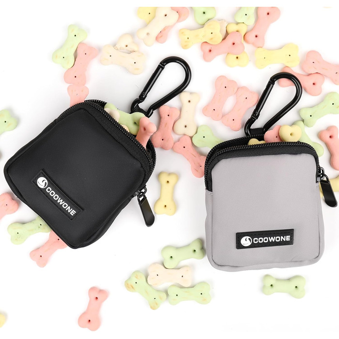 Сумка для ласощів для собак COOWONE з кликером для дресирування, водонепроникна, з карабіном, для прогулянок, утримувач для пакетів для вигулу собак, чорна та сіра