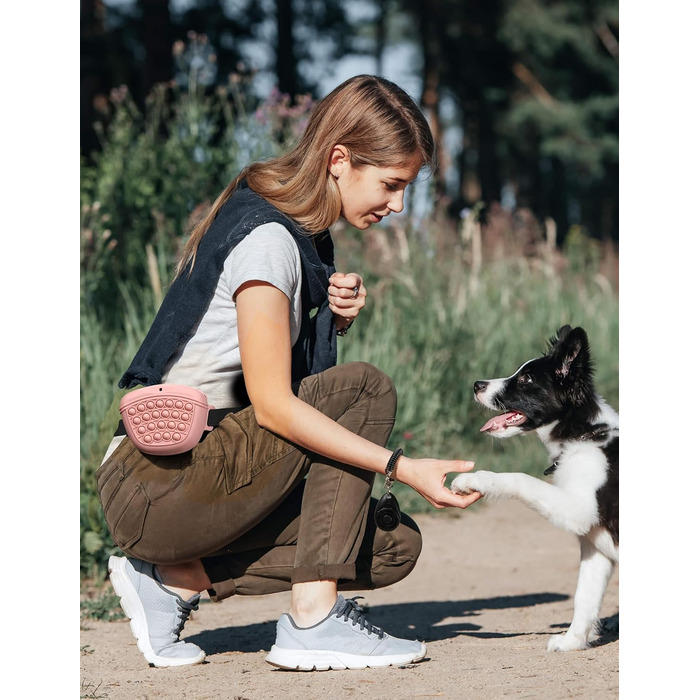 Сумка для ласощів для собак Gobeigo з кликером для дресирування, на пояс, рожева