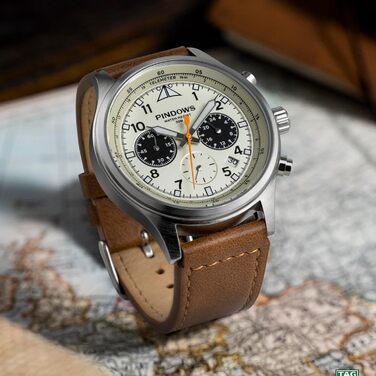 Чоловічий годинник PINDOWS з хронографом, кварцовий, аналоговий, водонепроникний, чорний корпус, коричневий ремінець, для бізнесу та відпочинку