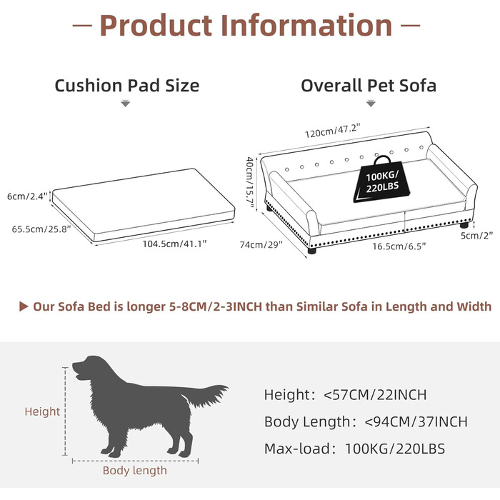 Софа для собак BingoPaw Luxus: велика ортопедична софа для собак XL, сіра, 120x74x40 см