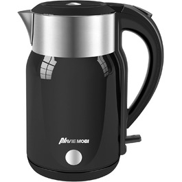 Navie Mobi Stainless Steel Electric Kettle - 1.8L, 2200W Fast Boil, BPA Free, Double Wall, Drip-Free, Auto Shutoff, Quiet & Cordless, SGS Certified, Turquoise Green (Black)
