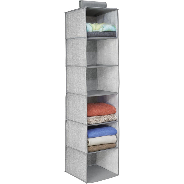 mDesign висувний тканинний шафа з поліестеру – 6 полиць – настінний шафа з тканини для спальні – ідеально як вішалка для одягу, ременів, клатчів – сірий та чорний (сірий)
