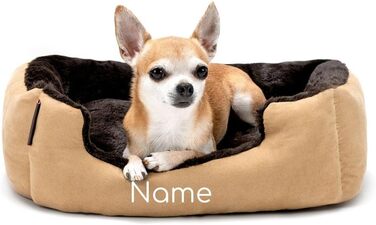 Килимок для собак Lionto з двостороннім подушкою та неслизьким дном, міцний лежак для домашніх тварин з глибоким входом, підходить для собак та котів будь-якого віку, 60x48 см, м'який лежак для собак, (Д 50 x Ш 37 x В 17 см (з іменним нанесенням), бежевий