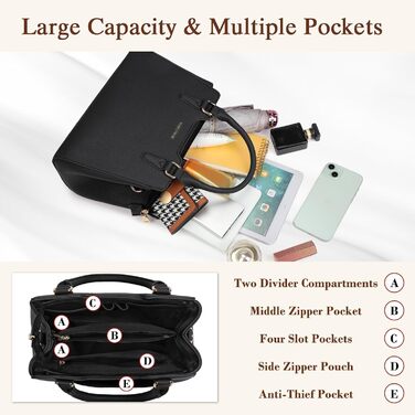 Жіноча сумка IGOLUMON шкіряна середнього розміру, сумка-тоут, сумка на ручку, чорна