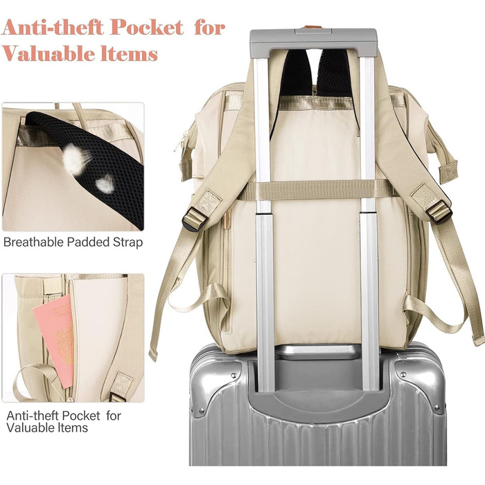 Жіночий рюкзак для ноутбука 15.6 дюймів, шкільний/робочий рюкзак з USB-портом для зарядки, для подорожей, кемпінгу, дівчатам, Оксфорд (Бежевий)