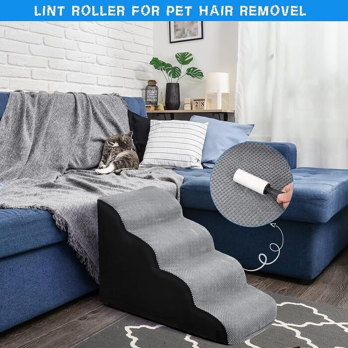 Сходинки для собак: широкі, 4 сходинки, 50 см, для маленьких собак, з високощільним пінопластом, знімний чохол, неслизьке дно, 51x72x41 см