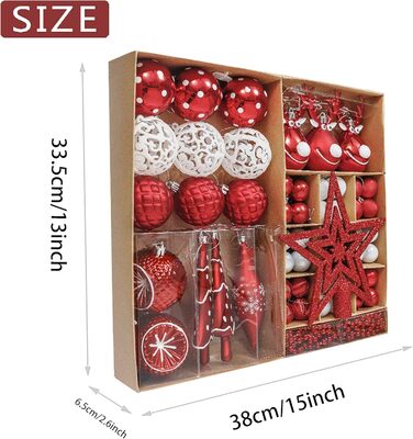 Набір ялинкових прикрас Victor's Workshop 92 шт. – пластикові кулі, червоно-білі, з оленями для декору ялинки та святкування