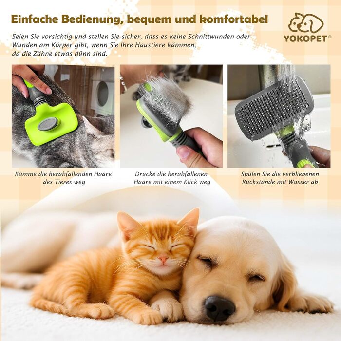 Щітка для собак та котів, видалення підшерстка, самоочисна щітка для довгої та короткої шерсті, видалення шерсті з однією кнопкою (зелена)