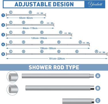 Штанга для штор без свердління, 48-226 см. Телескопічна штанга для душу, кріпильна штанга для штор, 1 шт., сіра