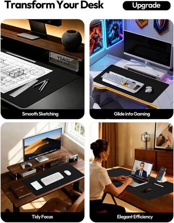 Килимок для миші шкіряний преміум YSAGi XXL 90x43 см, чорний - офісний килимок на стіл для роботи та дому