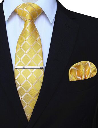 Чоловіча краватка в клітку JEMYGINS для весілля, жовта, з хустинкою та затискачем для краватки