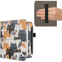 Чохол-книжка kwmobile для Pocketbook Era/Era Color з кишенею та лямкою - з зображенням жінки, що читає, чорно-бежевий (коти)