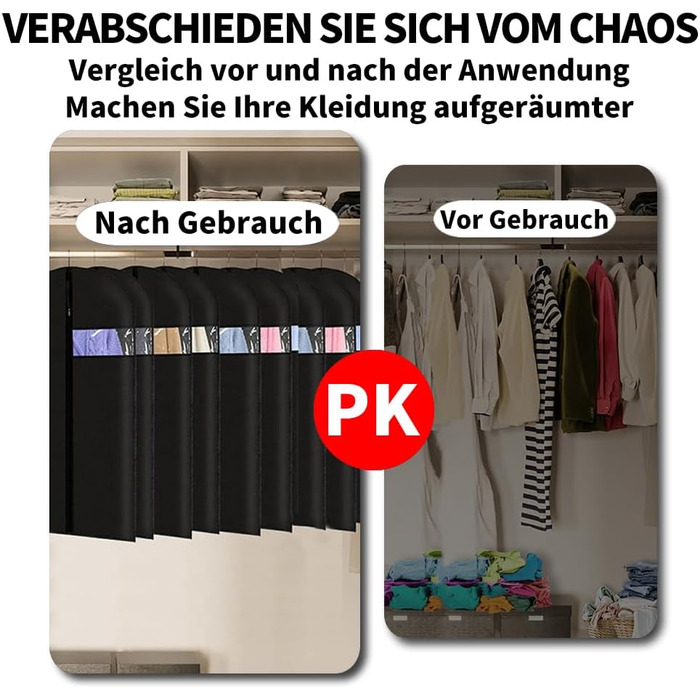 Чохли для одягу 4 шт. Чорні, 60 x 120 см, для зберігання та подорожей, з блискавкою, захист від пилу та молі