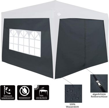 Deuba® 2-piece side walls, each 3x2 m (approx. 9.8 x 6.6 ft), water-resistant, side windows with zipper, tie-down straps, gazebo, pop-up tent, party tent, garden tent, anthracite, 6x3m