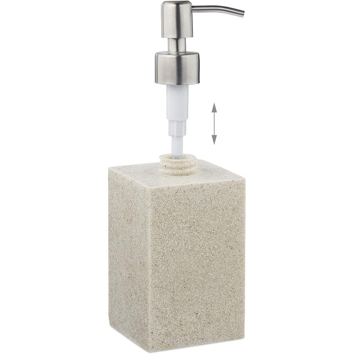 Дозатор мила Relaxdays 300 мл, наповнюваний, для ванної/кухні, білий (пісок), полірезин, нержавіюча сталь