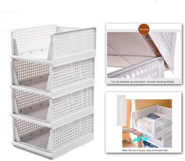 Ygapuzi 2 Pack Stackable Clothes Storage Basket Organizer Drawer Cabinet Shelf Divider Separator Desktop Container for Closet Cabinet Kitchen Bathroom Office (White - 2Pack) (White - 3pack)