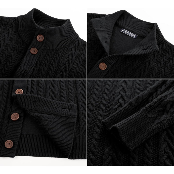 Кардиган чоловічий PJ PAU JONES з косими візерунками, на ґудзиках, грубий трикотаж (L, Чорний)