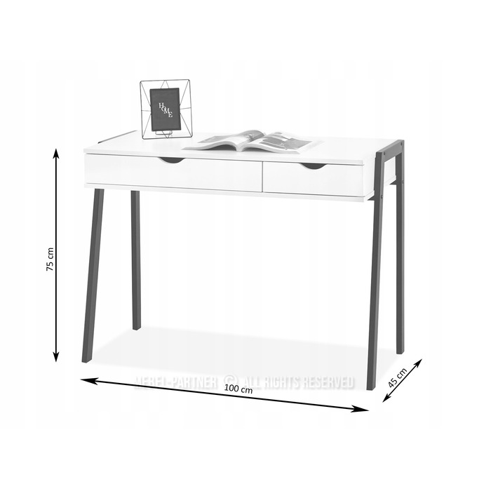 Прямокутний письмовий стіл Mebel-Partner 100 x 45 x 75 см, білий/золотий дуб