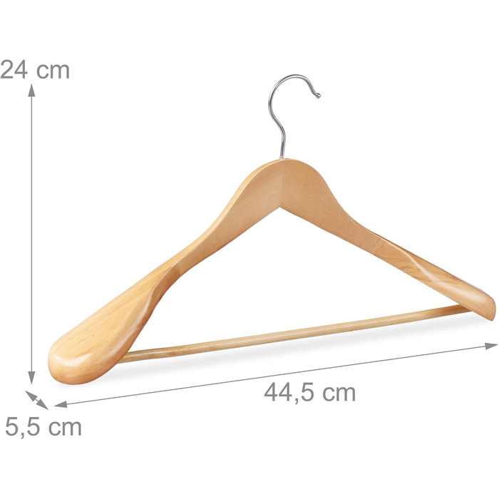 Relaxdays, natural wood suit hangers, 5-piece set, wide shoulders, 360° rotatable hook, with trouser bar, wooden clothes hangers, wood, 5