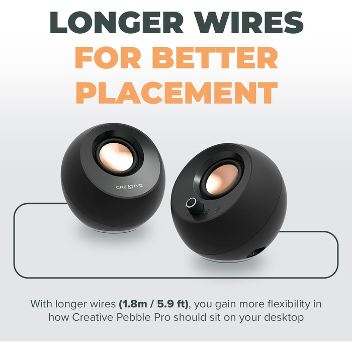 Креатив Pebble Pro (Чорний) USB-C ПК-колонки з Bluetooth 5.3 та RGB-підсвічуванням, USB-аудіо та роз'ємом для навушників/мікрофона